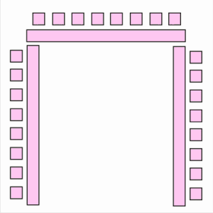 Расстановка столов на свадебном банкете буквой П (первый вариант)
