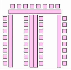 Расстановка столов на свадебном банкете буквой Ш (первый вариант)